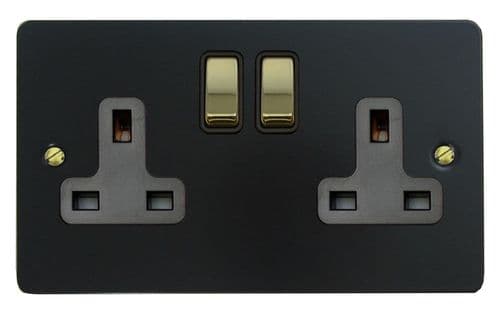 G&H FFB310-PB Flat Plate Matt Black 2 Gang Double 13A Switched Plug Socket
