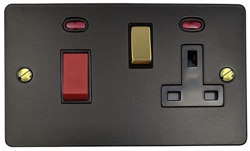 G&H FFB329-PB Flat Plate Matt Black 45 Amp DP Cooker Switch & 13A Switched Socket