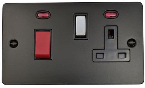 G&H FFB329-PC Flat Plate Matt Black 45 Amp DP Cooker Switch & 13A Switched Socket