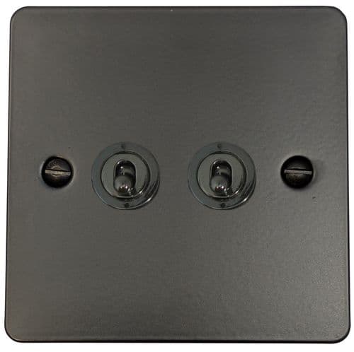 G&H FFB382-BN Flat Plate Matt Black 2 Gang 2 Way Toggle Light Switch