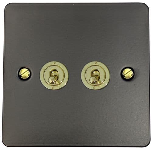 G&H FFB382-PB Flat Plate Matt Black 2 Gang 1 or 2 Way Toggle Light Switch
