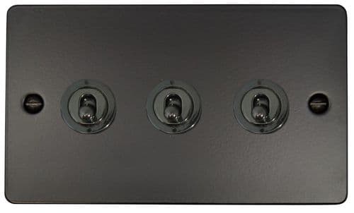 G&H FFB383-BN Flat Plate Matt Black 3 Gang 2 Way Toggle Light Switch