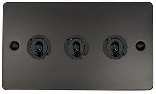 G&H FFB383-FBK Flat Plate Matt Black 3 Gang 1 or 2 Way Toggle Light Switch