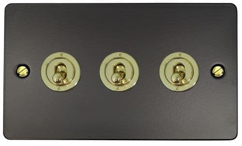 G&H FFB383-PB Flat Plate Matt Black 3 Gang 1 or 2 Way Toggle Light Switch