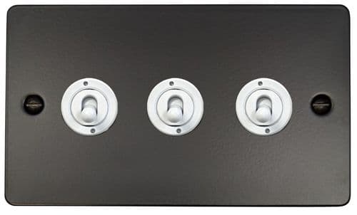 G&H FFB383-W Flat Plate Matt Black 3 Gang 1 or 2 Way Toggle Light Switch