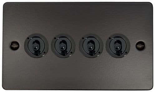 G&H FFB384-FBK Flat Plate Matt Black 4 Gang 1 or 2 Way Toggle Light Switch