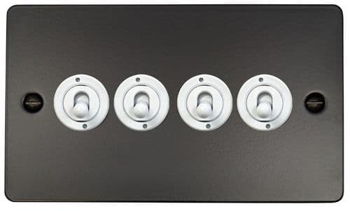 G&H FFB384-W Flat Plate Matt Black 4 Gang 1 or 2 Way Toggle Light Switch