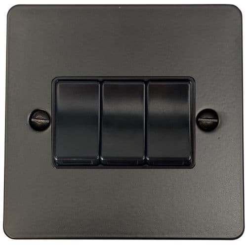 G&H FFB3B Flat Plate Matt Black 3 Gang 1 or 2 Way Rocker Light Switch