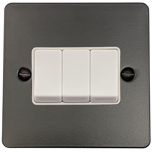 G&H FFB3W Flat Plate Matt Black 3 Gang 1 or 2 Way Rocker Light Switch