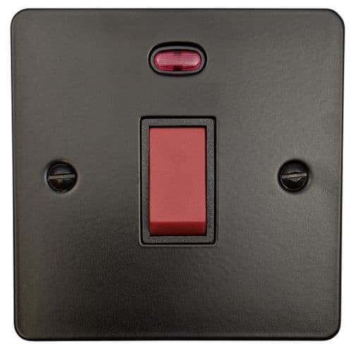 G&H FFB46B Flat Plate Matt Black 45 Amp DP Cooker Switch & Neon Single Plate