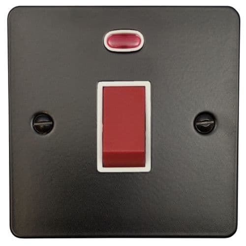 G&H FFB46W Flat Plate Matt Black 45 Amp DP Cooker Switch & Neon Single Plate
