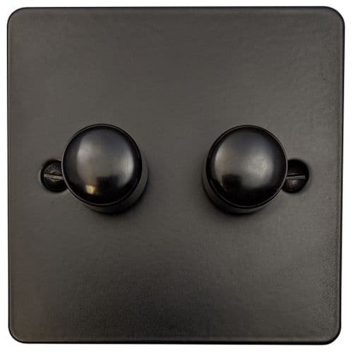 G&H FFB522 Flat Plate Matt Black 2 Gang 1 or 2 Way LED Dimmer Switch
