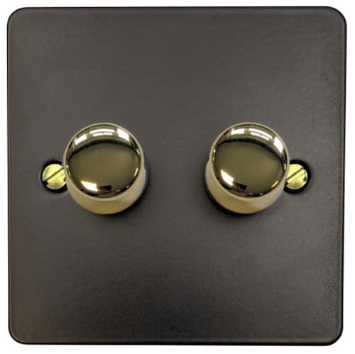 G&H FFB522-PB Flat Plate Matt Black 2 Gang 1 or 2 Way LED Dimmer Switch
