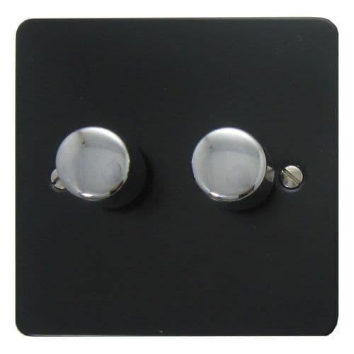 G&H FFB522-PC Flat Plate Matt Black 2 Gang 1 or 2 Way LED Dimmer Switch