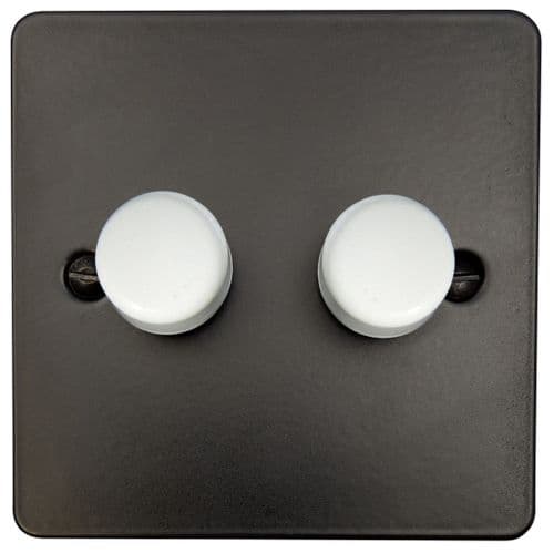 G&H FFB522-W Flat Plate Matt Black 2 Gang 1 or 2 Way LED Dimmer Switch