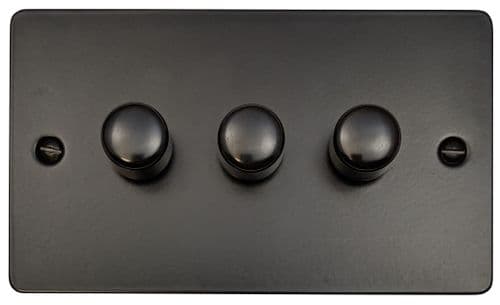 G&H FFB523 Flat Plate Matt Black 3 Gang 1 or 2 Way LED Dimmer Switch