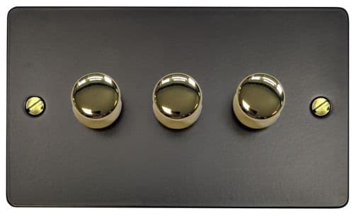 G&H FFB523-PB Flat Plate Matt Black 3 Gang 1 or 2 Way LED Dimmer Switch