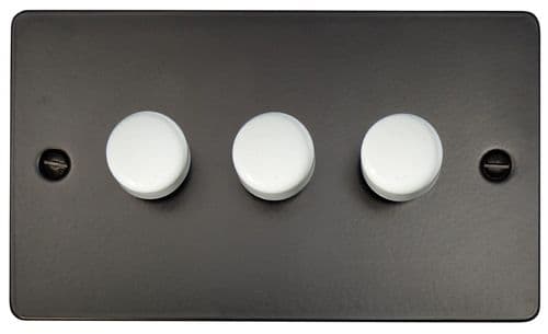 G&H FFB523-W Flat Plate Matt Black 3 Gang 1 or 2 Way LED Dimmer Switch