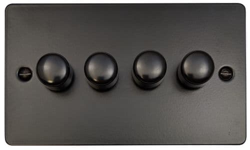 G&H FFB524 Flat Plate Matt Black 4 Gang 1 or 2 Way LED Dimmer Switch