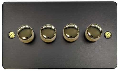 G&H FFB524-PB Flat Plate Matt Black 4 Gang 1 or 2 Way LED Dimmer Switch
