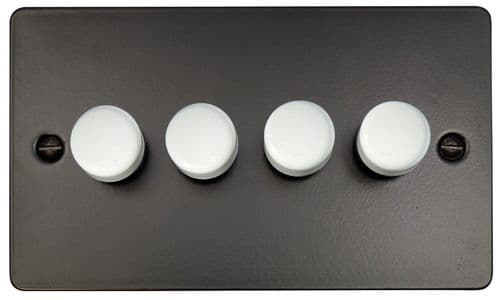 G&H FFB524-W Flat Plate Matt Black 4 Gang 1 or 2 Way LED Dimmer Switch