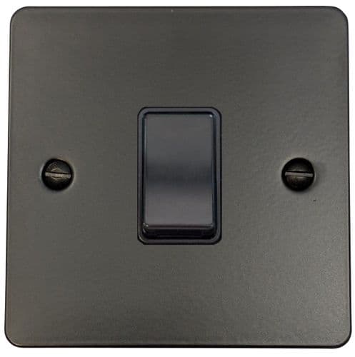G&H FFB5B Flat Plate Matt Black 1 Gang Intermediate Rocker Light Switch