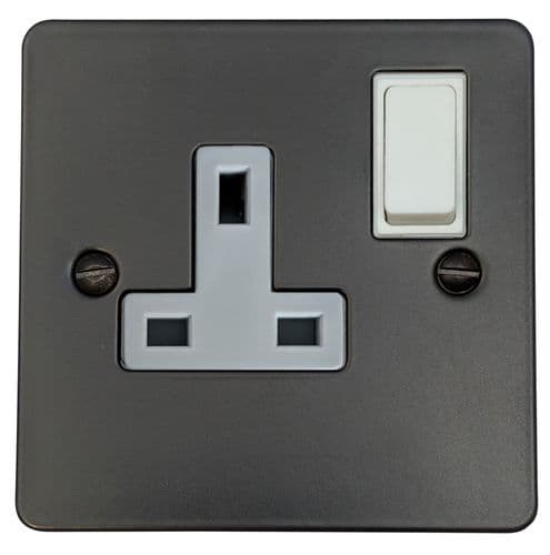 G&H FFB9W Flat Plate Matt Black 1 Gang Single 13A Switched Plug Socket