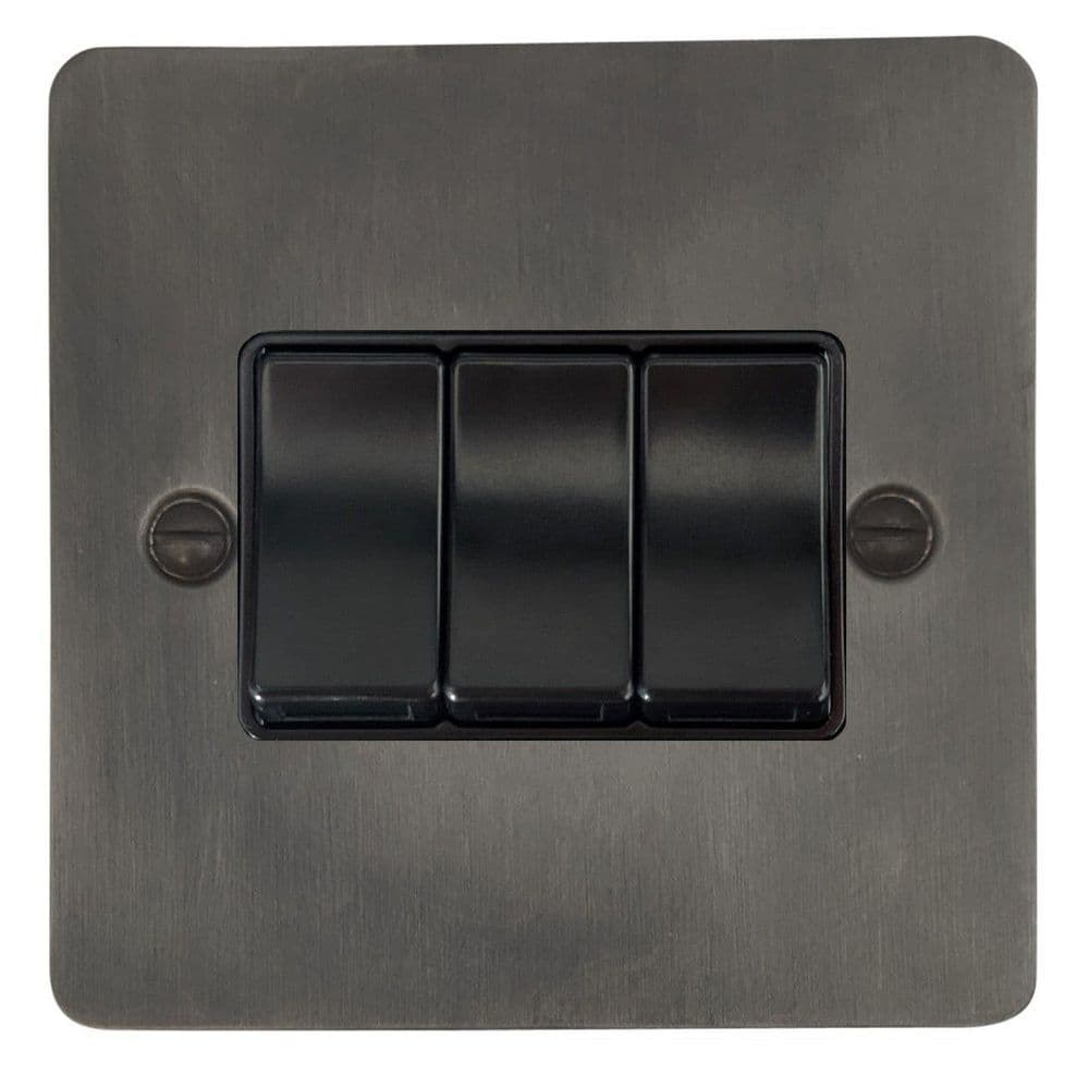 G&H FSL3B Flat Plate Slate 3 Gang 1 or 2 Way Rocker Light Switch