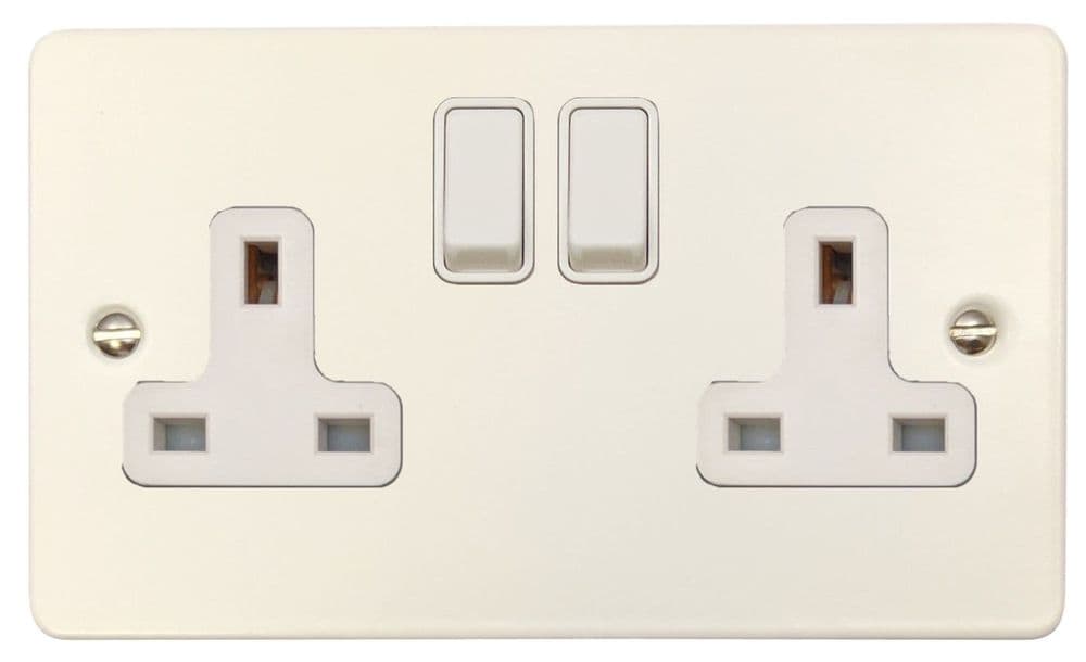 G&H FW10W Flat Plate Matt White 2 Gang Double 13A Switched Plug Socket