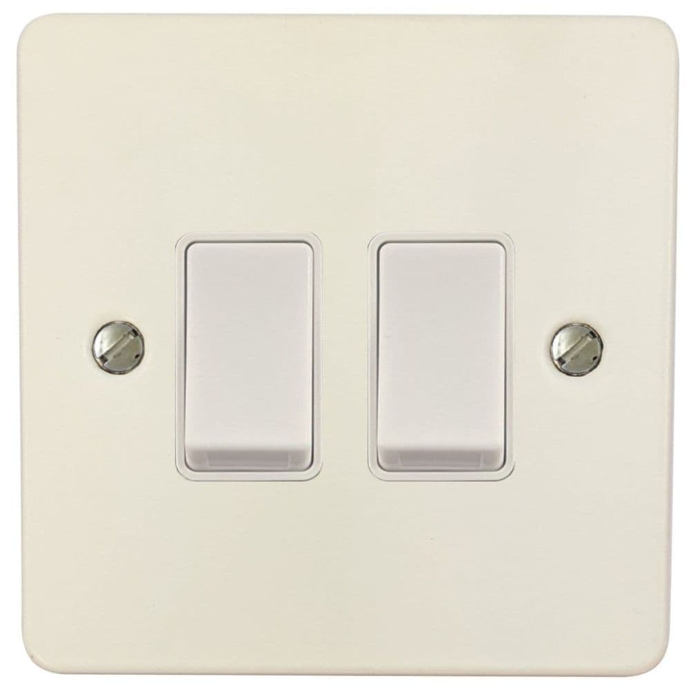G&H FW2W Flat Plate Matt White 2 Gang 1 or 2 Way Rocker Light Switch