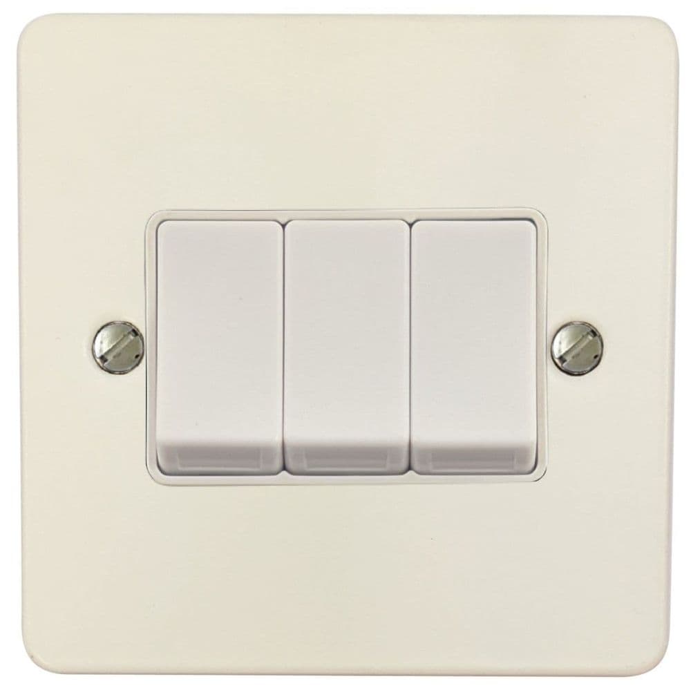 G&H FW3W Flat Plate Matt White 3 Gang 1 or 2 Way Rocker Light Switch
