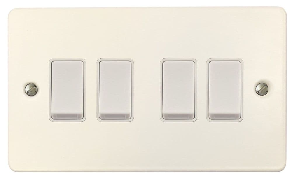 G&H FW4W Flat Plate Matt White 4 Gang 1 or 2 Way Rocker Light Switch