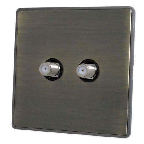 G&H LAB237 Screwless Antique Brass 2 Gang Satellite Socket Point