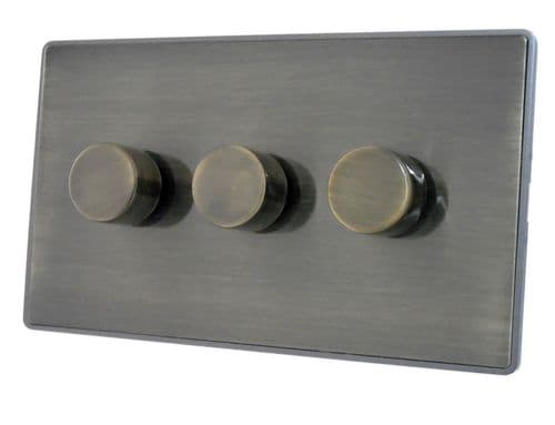 G&H LAB523 Screwless Antique Brass 3 Gang 1 or 2 Way LED Dimmer Switch