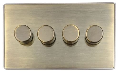 G&H LAB524 Screwless Antique Brass 4 Gang 1 or 2 Way LED Dimmer Switch
