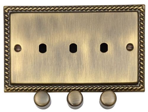 G&H MAB13-PK Monarch Roped Antique Brass 3 Gang Dimmer Plate Only inc Dimmer Knobs