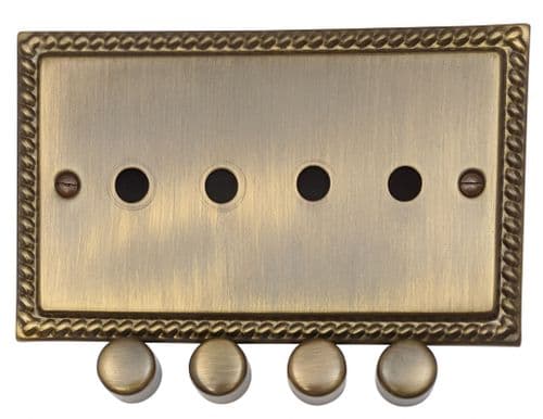 G&H MAB14-PK Monarch Roped Antique Brass 4 Gang Dimmer Plate Only inc Dimmer Knobs