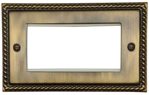 G&H MAB164 Monarch Roped Antique Brass 2 Gang 4 Euro Module Plate