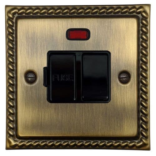 G&H MAB27B Monarch Roped Antique Brass 1 Gang Fused Spur 13A Switched & Neon