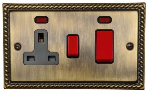 G&H MAB29B Monarch Roped Antique Brass 45 Amp DP Cooker Switch & 13A Switched Socket