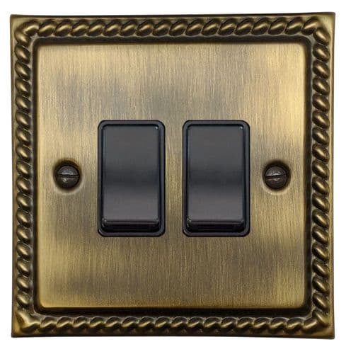 G&H MAB2B Monarch Roped Antique Brass 2 Gang 1 or 2 Way Rocker Light Switch