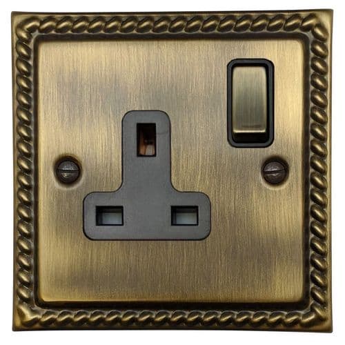G&H MAB309 Monarch Roped Antique Brass 1 Gang Single 13A Switched Plug Socket