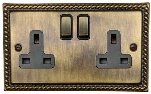 G&H MAB310 Monarch Roped Antique Brass 2 Gang Double 13A Switched Plug Socket