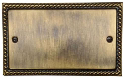 G&H MAB32 Monarch Roped Antique Brass 2 Gang Double Blank Plate