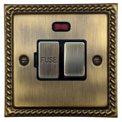 G&H MAB327 Monarch Roped Antique Brass 1 Gang Fused Spur 13A Switched & Neon