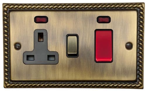 G&H MAB329 Monarch Roped Antique Brass 45 Amp DP Cooker Switch & 13A Switched Socket