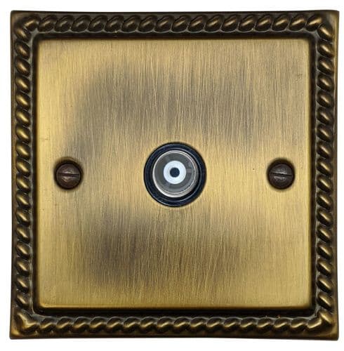 G&H MAB35B Monarch Roped Antique Brass 1 Gang TV Coax Socket Point