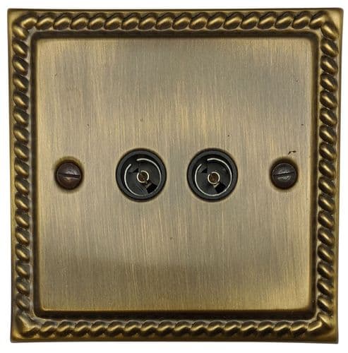 G&H MAB36B Monarch Roped Antique Brass 2 Gang TV Coax Socket Point