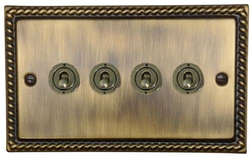 G&H MAB384-AB Monarch Roped Antique Brass 4 Gang 1 or 2 Way Toggle Light Switch