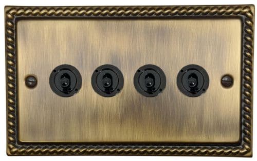 G&H MAB384-FBK Monarch Roped Antique Brass 4 Gang 2 Way Toggle Light Switch